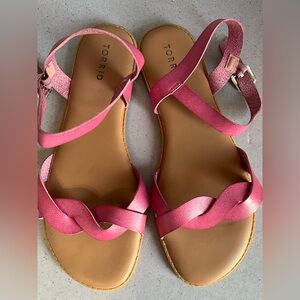 Torrid Women’s Sandals 11 WW Pink Flats Buckle Ankle Strap Slip On Shoes Summer